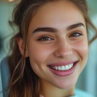 close-up of youthful female dental patient with perfect teeth