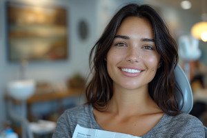 Smiling young woman in dental treatment chair